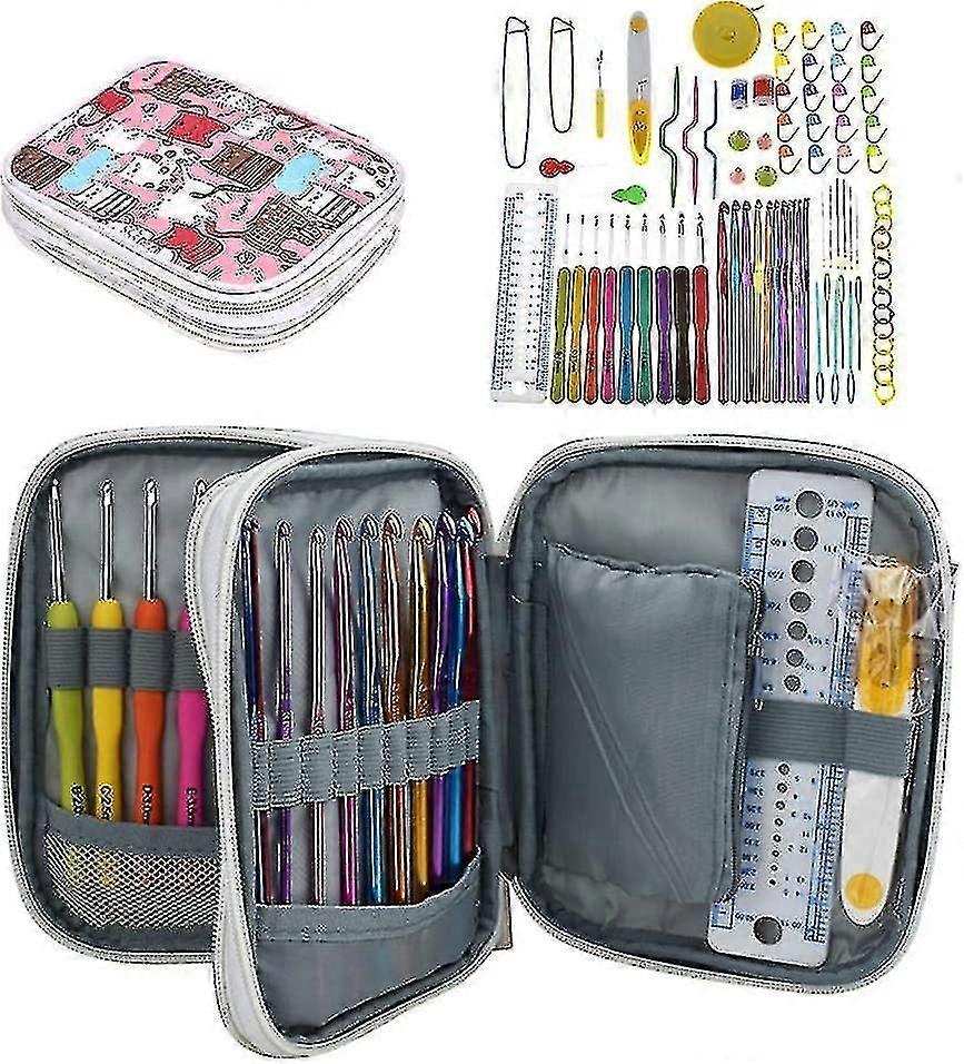 مجموعة خطاف الكروشيه ، أداة كروشيه 85 قطعة ، إبر حياكة مريحة مع ملحقات كروشيه كاملة وحقيبة مع سحاب مزدوج