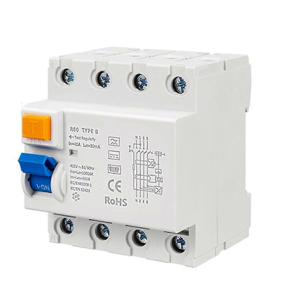 R80 40A 30mA Leakage Detection Switch RCCB Type B 4-Pole Circuit Breaker Immediate Power-Off for Charging Stations