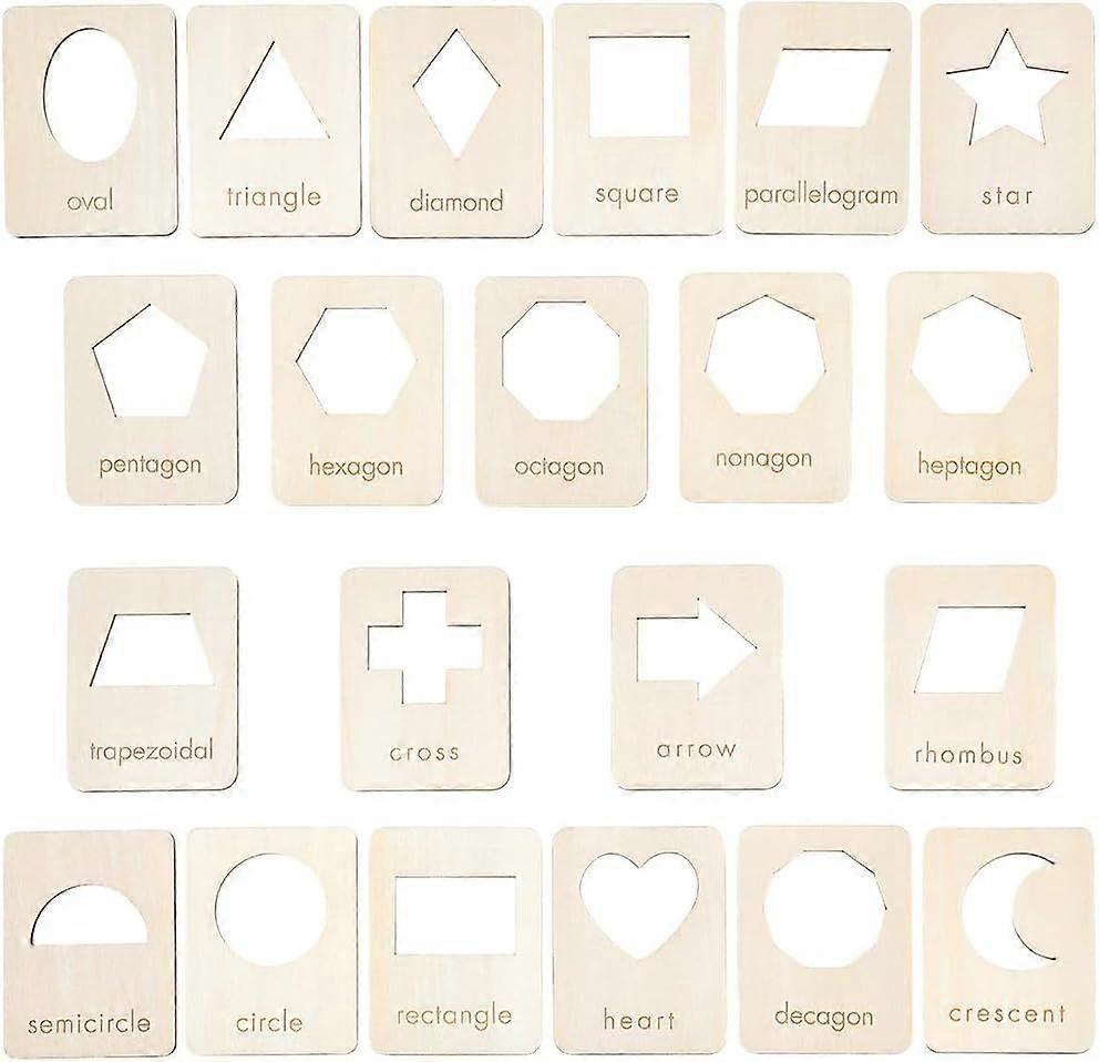 21 Shapes Wood Geometry Stencils 3.5x2.7 Inch Reusable Drawing Stencil Template Tool Set for Chalk Paintings and Acrylic Paintings Wood Stencils for D