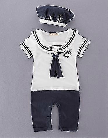 Infant Sailor Jumpsuit - Mukava puuvillapotku ja hattu vastasyntyneille pojille