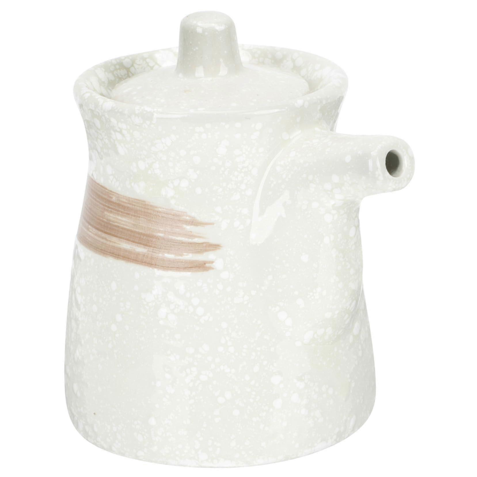 Ceramic Soy Sauce Dispenser Bottle with Lid, Small Porcelain Vinegar Jar for Cooking and Table Use