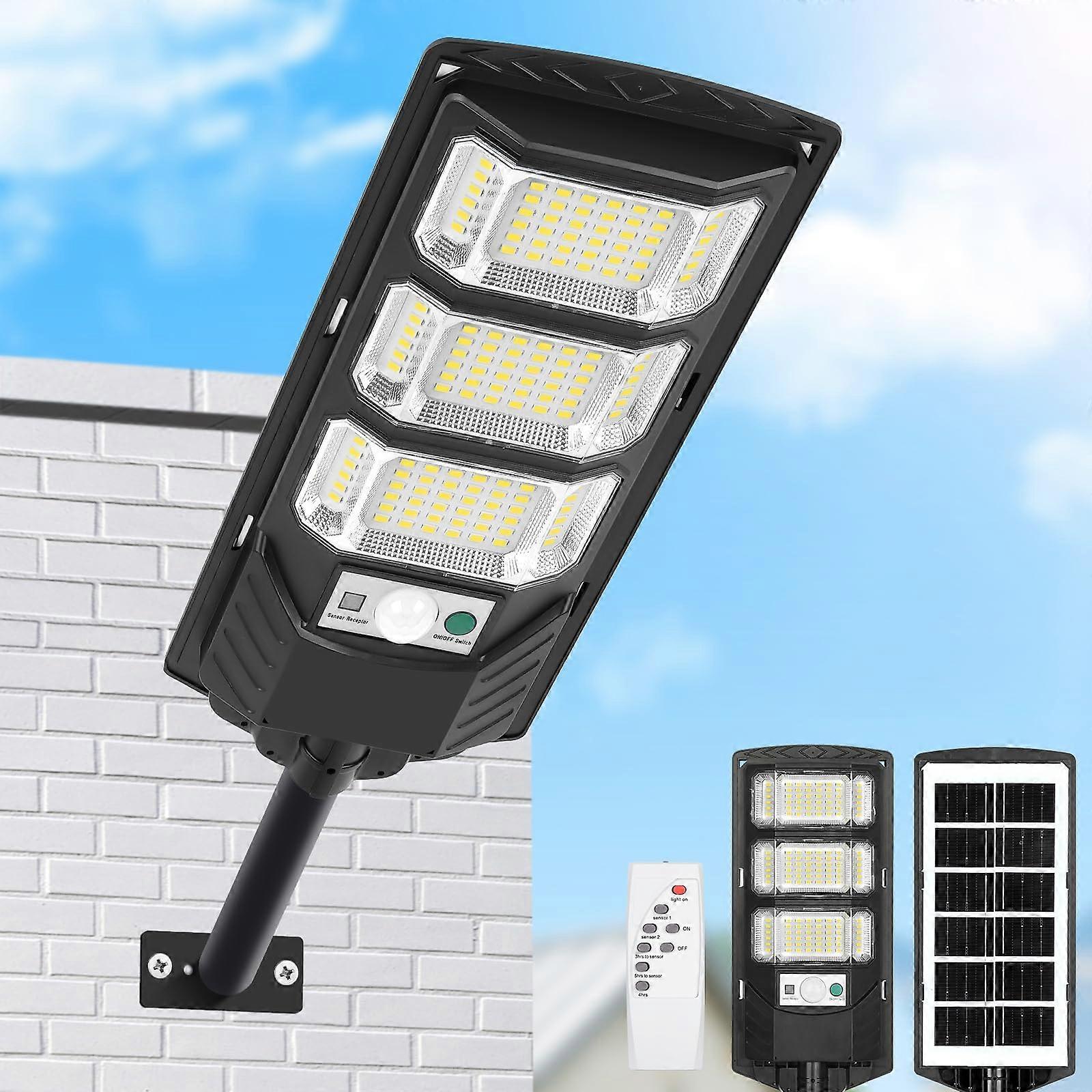 Solar Street Light Outdoor Waterproof 6500K LED with Motion Sensor Remote, Dusk to Dawn Security Floodlight for Yard, Parking Lot, 1 Pack