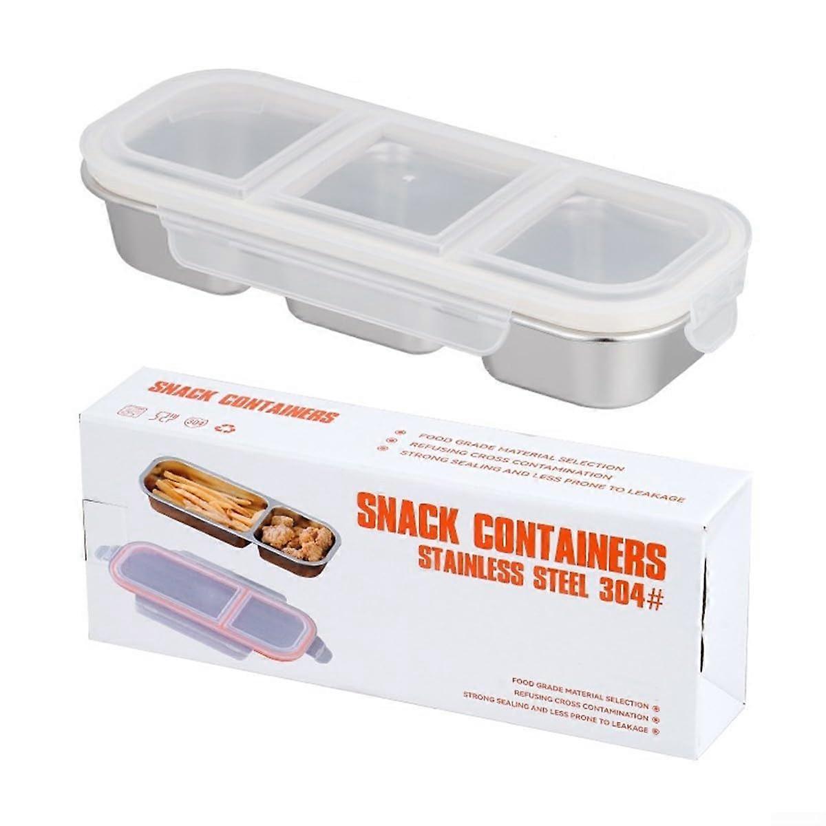 Stainless Steel Lunch Containers with Leak Proof 2 and 3 Compartments for Travel and School (Silver)