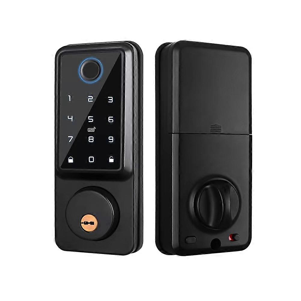 Tuya Wifi Auto Smart Deadbolt Lock Remote Fingerprint Digital Code Electronic Deadbolt Lock with Door Sensor Black