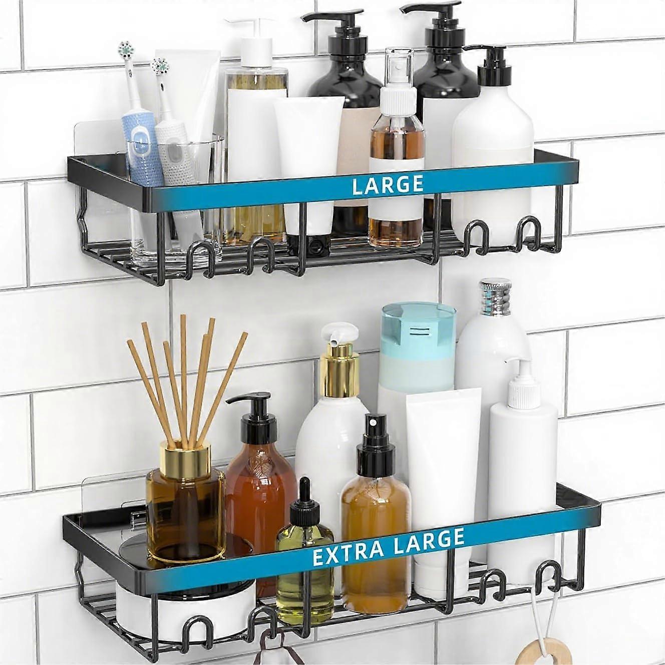 Large Shower Caddy Shelf Organizer, Black Adhesive Bathroom Storage Rack for Wall, RV and Home