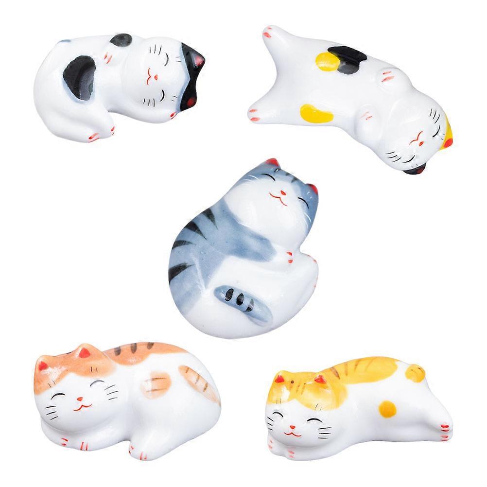 5 قطع سيراميك عيدان تناول الطعام حاملي رفوف عيدان تناول الطعام فورتشن القط شكل عيدان تناول الطعام