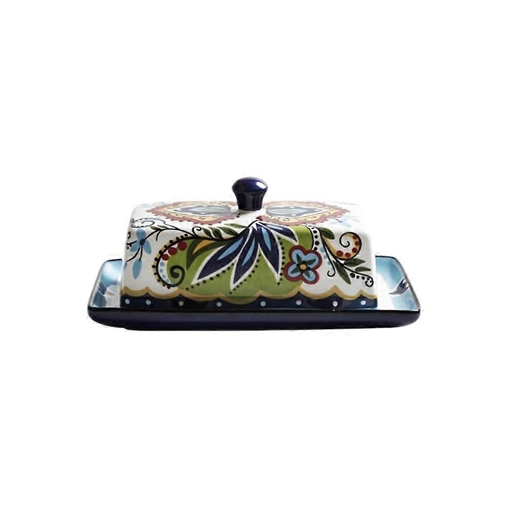 Ceramic Butter Dish with Lid Keeps Butter Fresh Elegant Floral Design for Countertop and Fridge