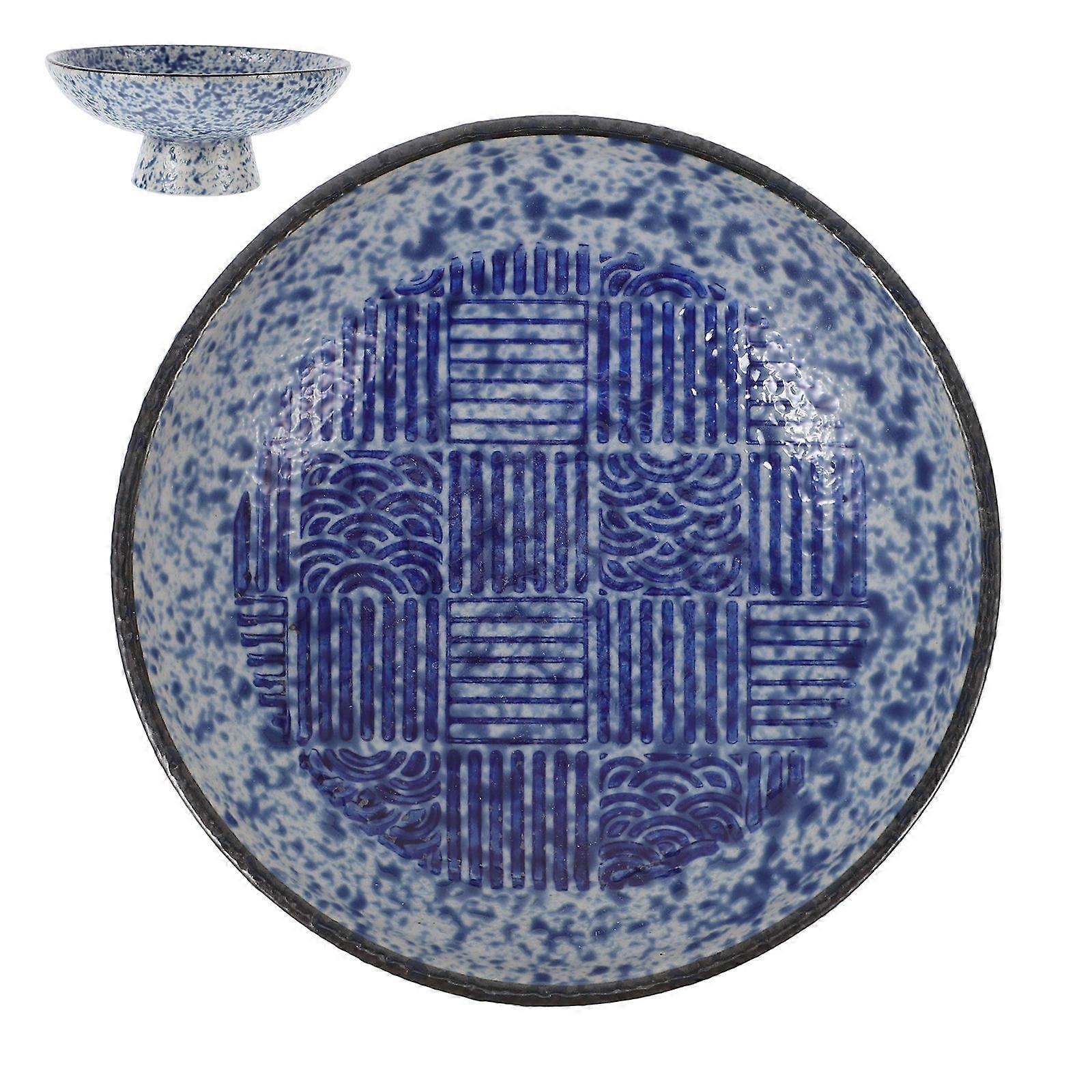 Blue Ceramic Footed Fruit Bowl for Serving Decorative Snacks and Desserts