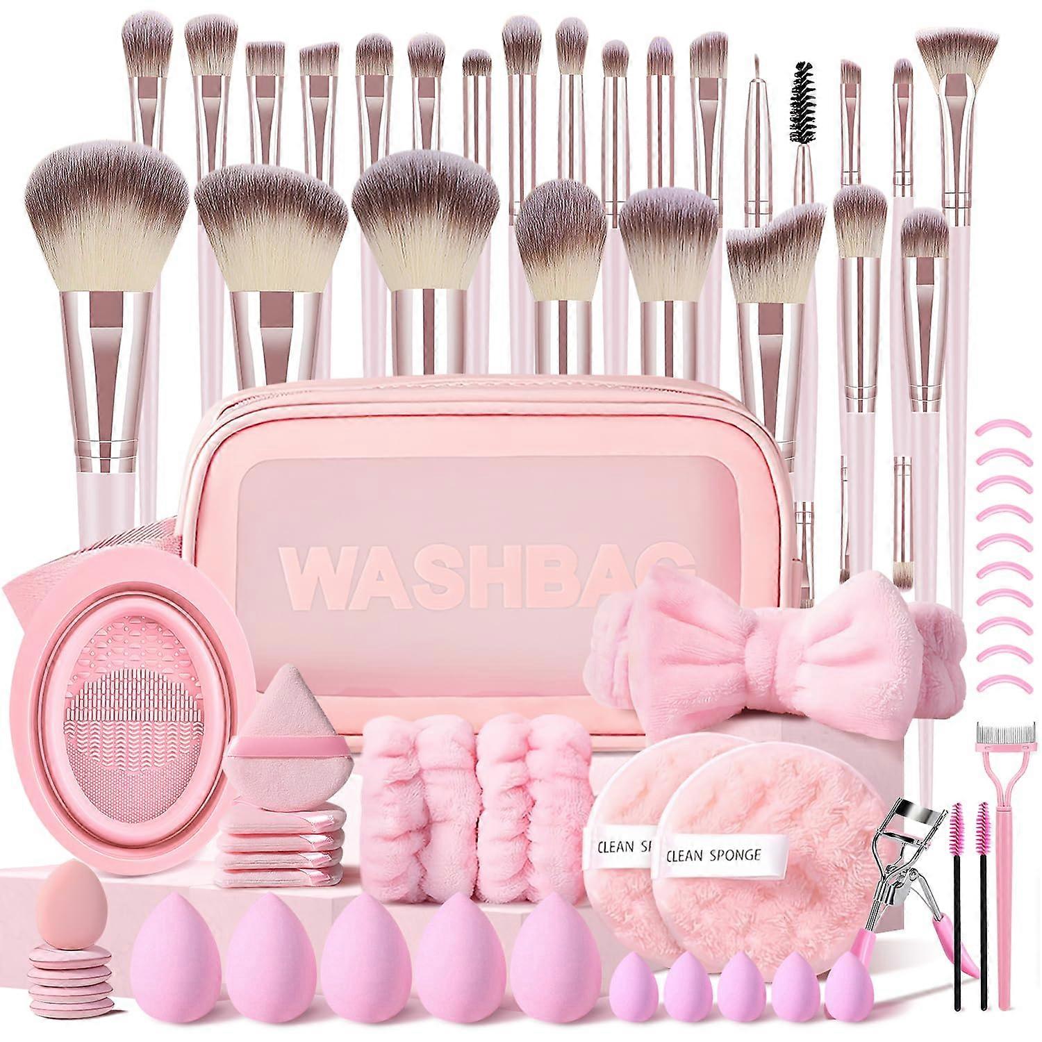 Pink Professional Makeup Brush Set 66Pcs with Case for Foundation Blush Eyeshadow Full Face Kit
