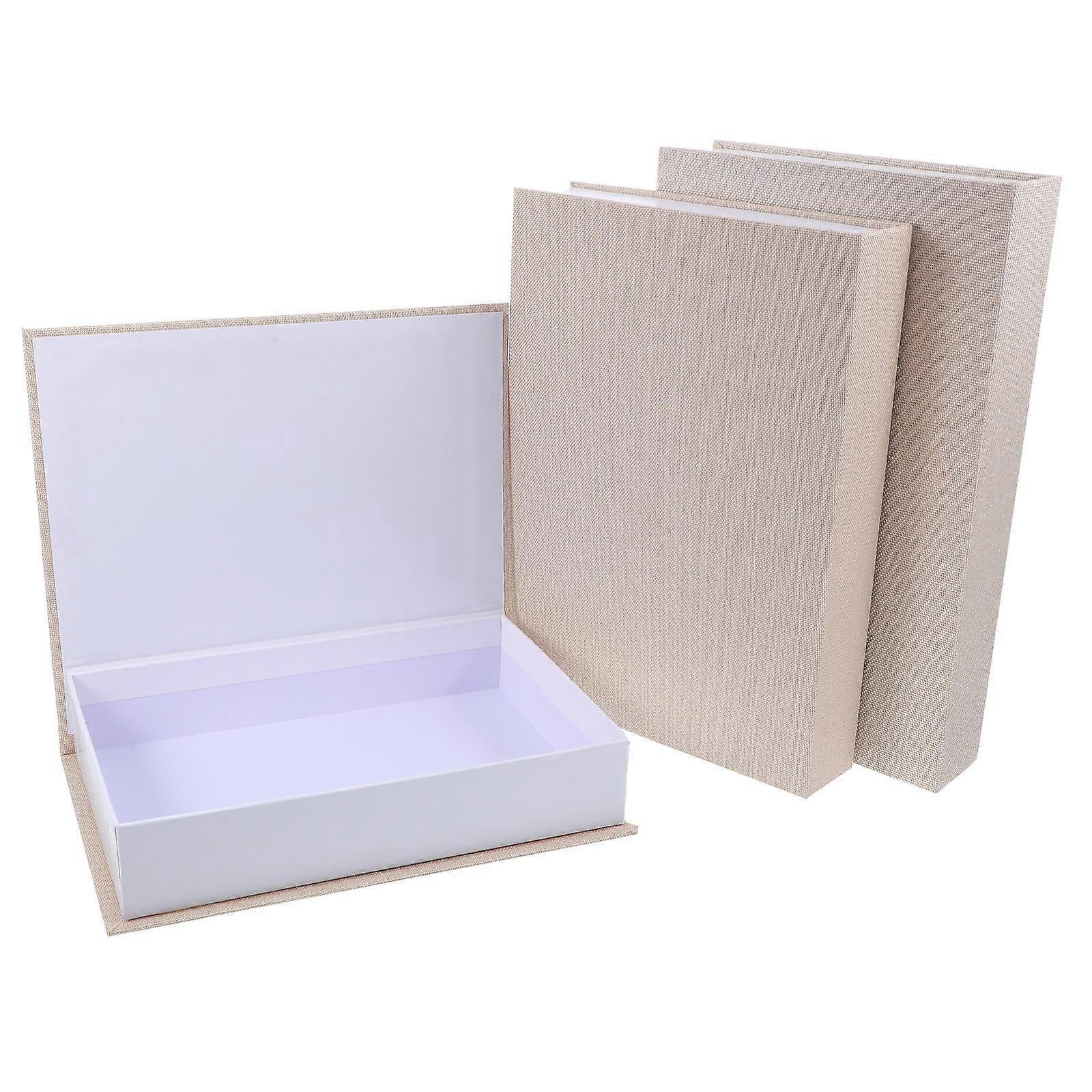 Realistic Faux Book Box for Storage 3Pcs Beige Burlap Multi Functional Decor