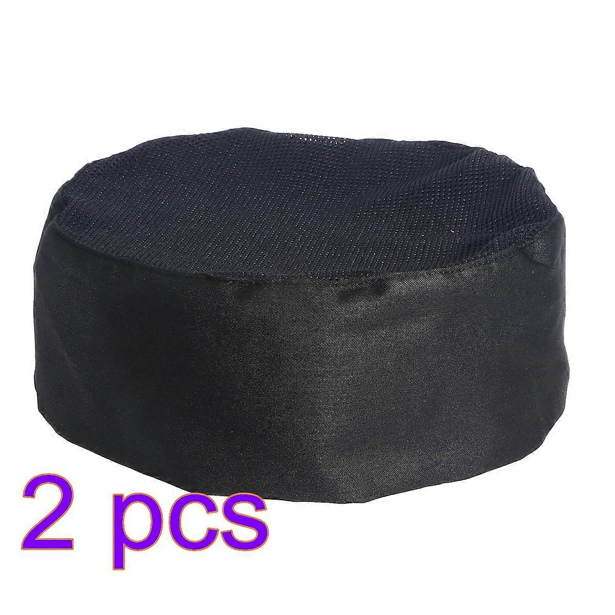 Black Catering Skull Cap for Professional Chefs Hat 2Pcs with Mesh Top