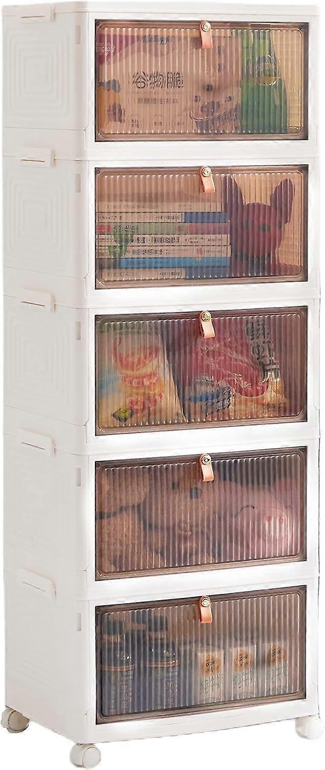 5 Tier Stackable Shoe Storage Organizer with Doors and Lockable Wheels for Closet and Entryway