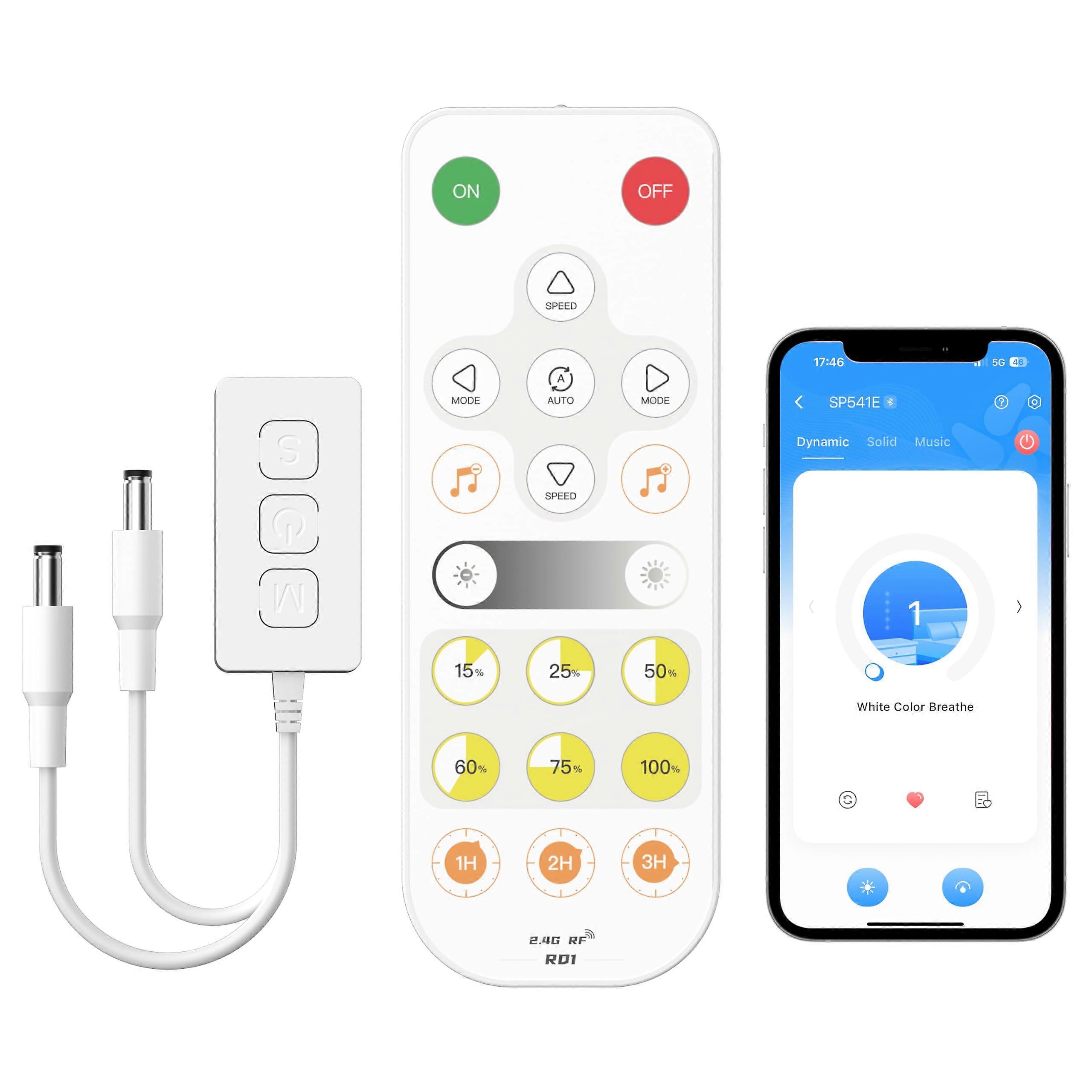 LED Strip Light Controller WiFi Bluetooth Smart LED Dimmer with RF Remote for Alexa and Google Music Sync