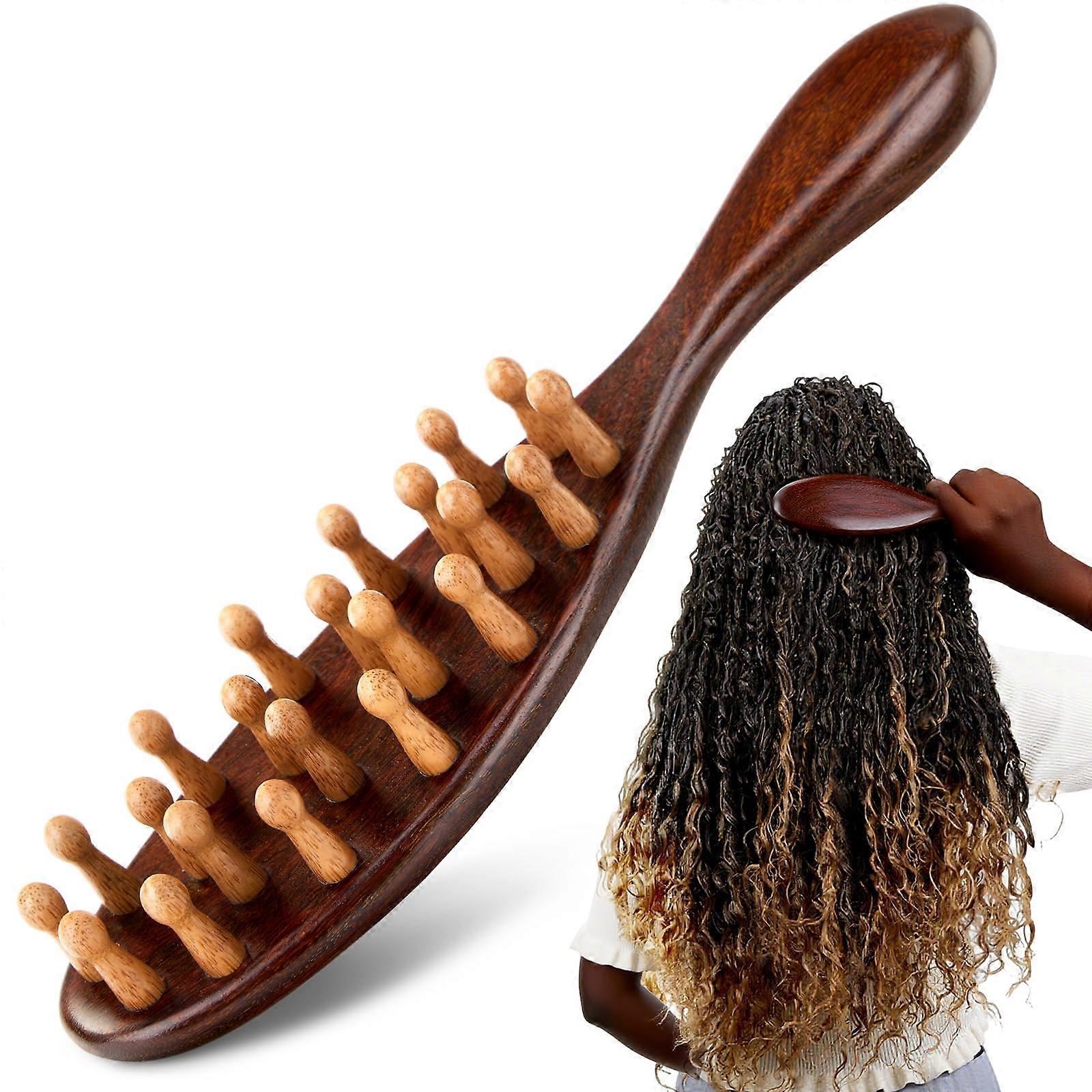 Sandalwood Dreadlock Brush for Gentle Loc Detangling and Ergonomic Scalp Massage, Compact Travel Size