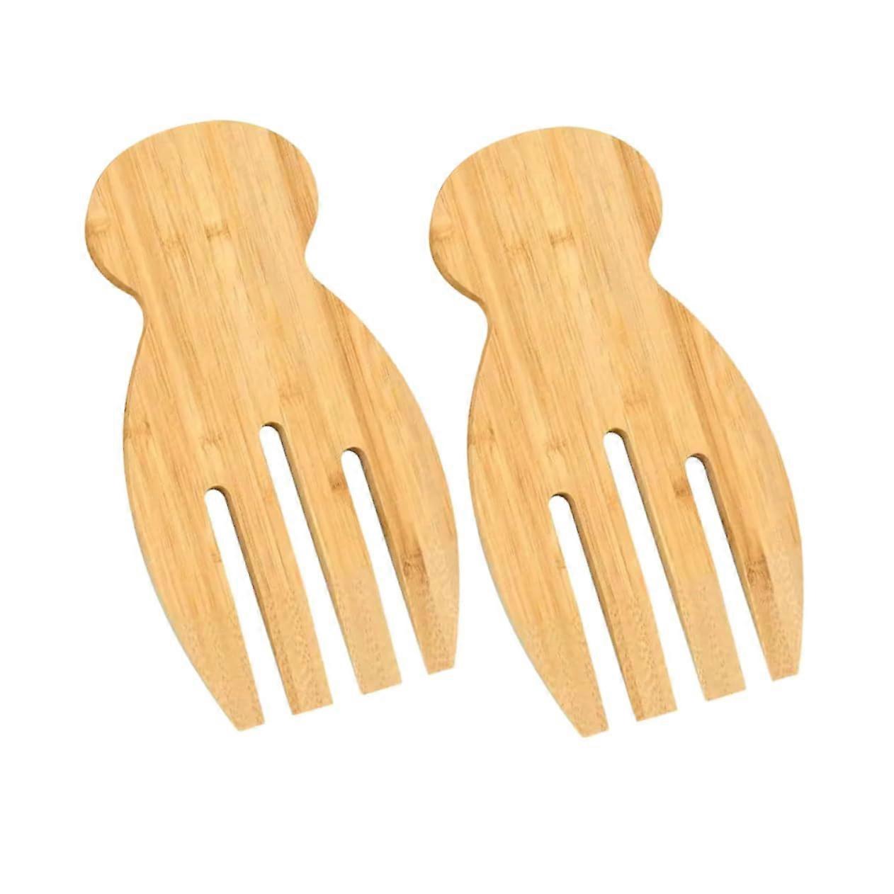 2Pcs Wooden Salad Servers Bamboo Salad Hands with Ergonomic Grip for Tossing and Serving