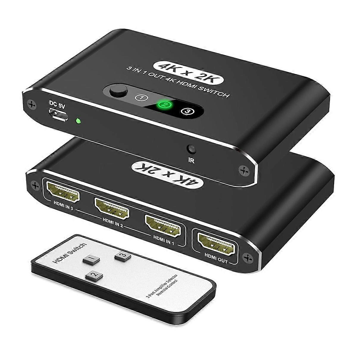 Out -Compatible Switch , 4K@30Hz Splitter with Remote Control, Perfect for /