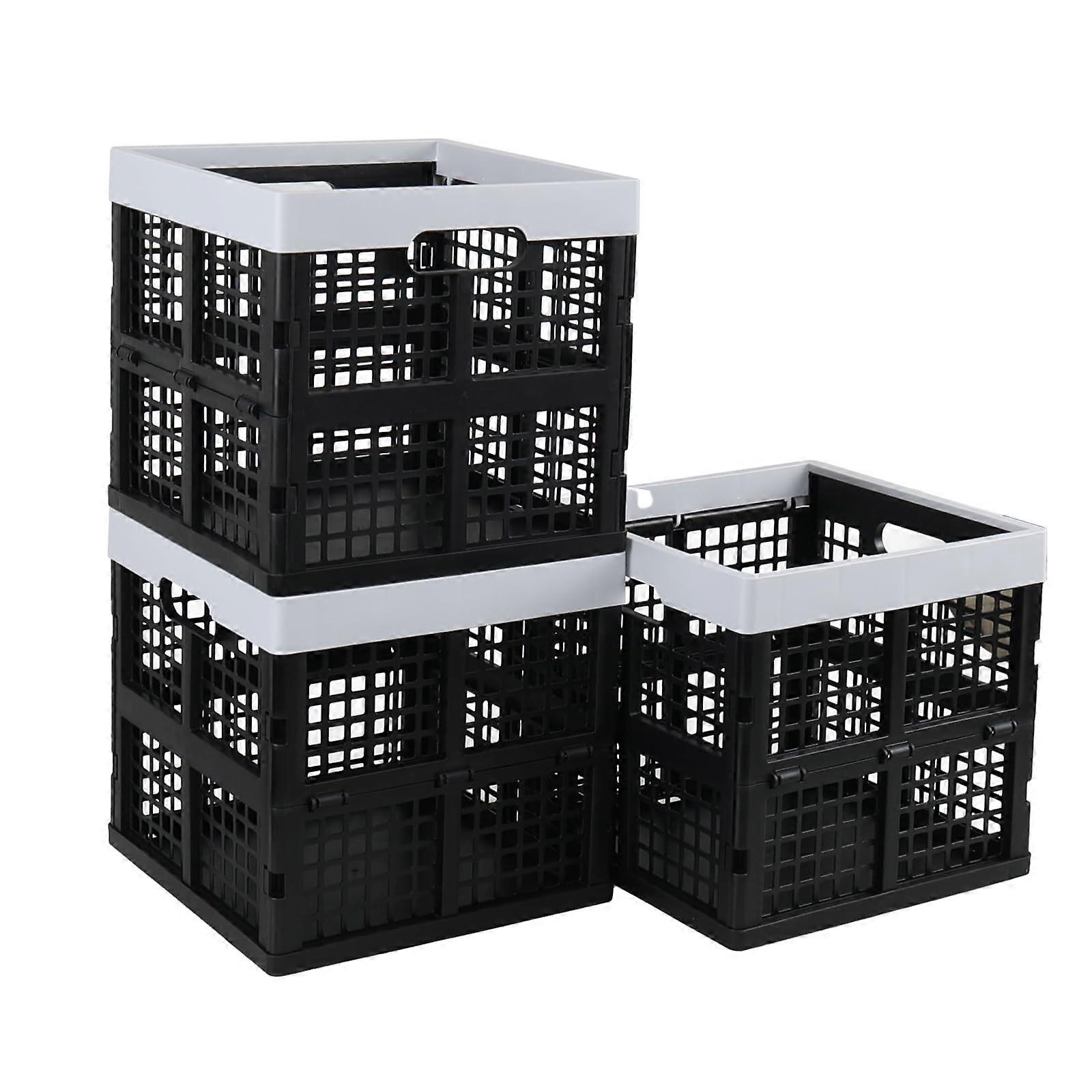 18L Stackable Plastic Milk Crates with Handles, Square Storage Crate 3 Pack, Black