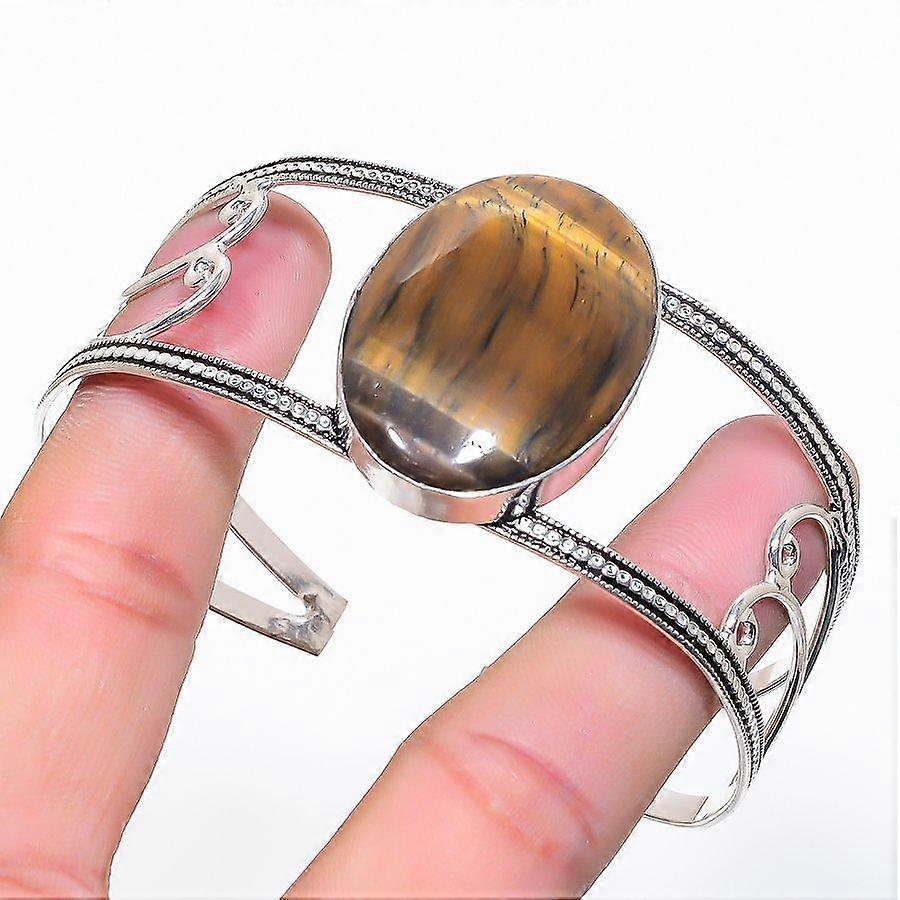 Natural Tiger Eye Gemstone 925 Sterling Silver Cuff Bangle Adjustable r2a21