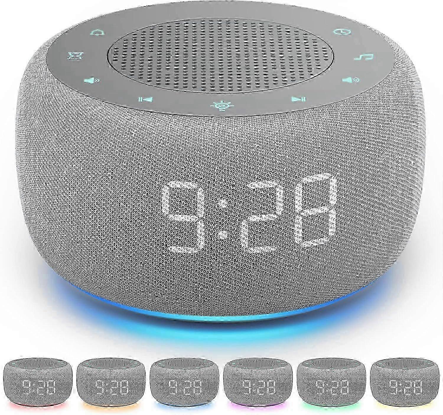 Digital alarm clock with white noise machine and LED light