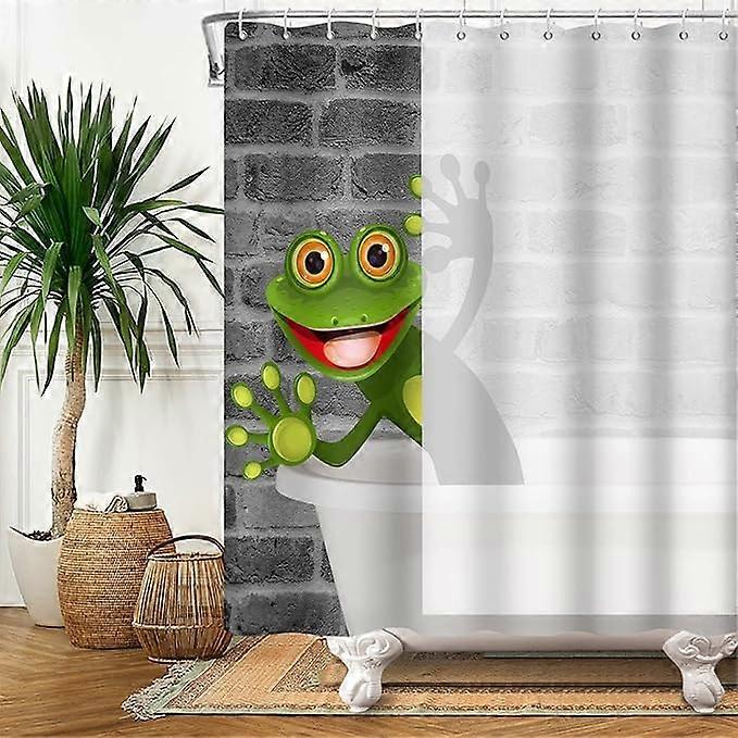 Cartoon frog shower curtain, polyester material, with hooks