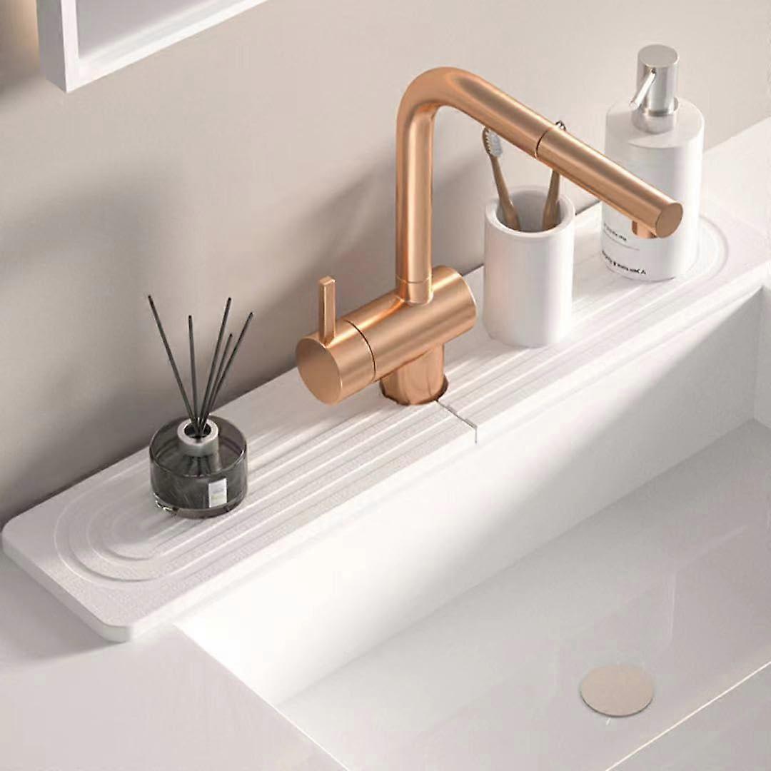 Faucet Splash Guard 15.7in Absorbent Stone Kitchen Sink Mat Quick Drying Counter Protector White