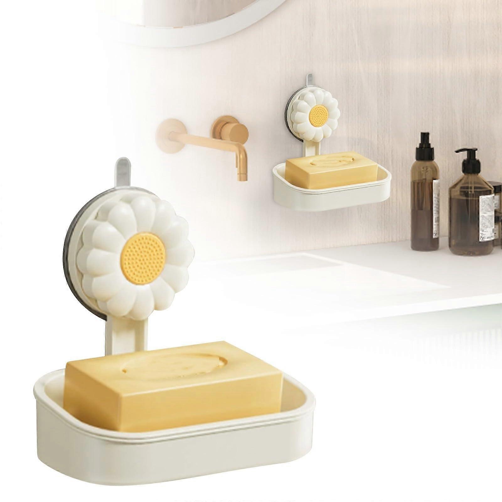 Wall Mounted Soap Dish with No Drill Double Layer Bathroom Holder, Suction Cup SpaceSaving Design