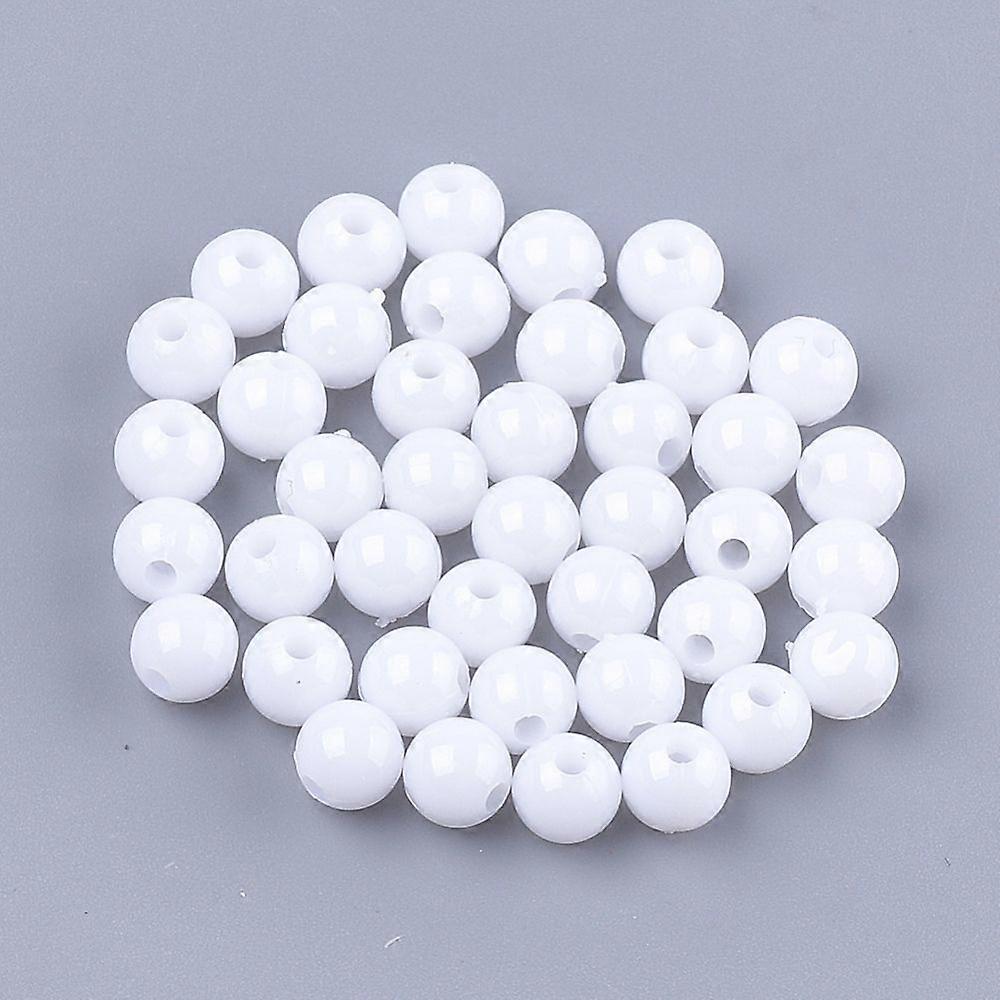 Opaque Plastic Beads Round White 6x5.5mm Hole: 1.8mm