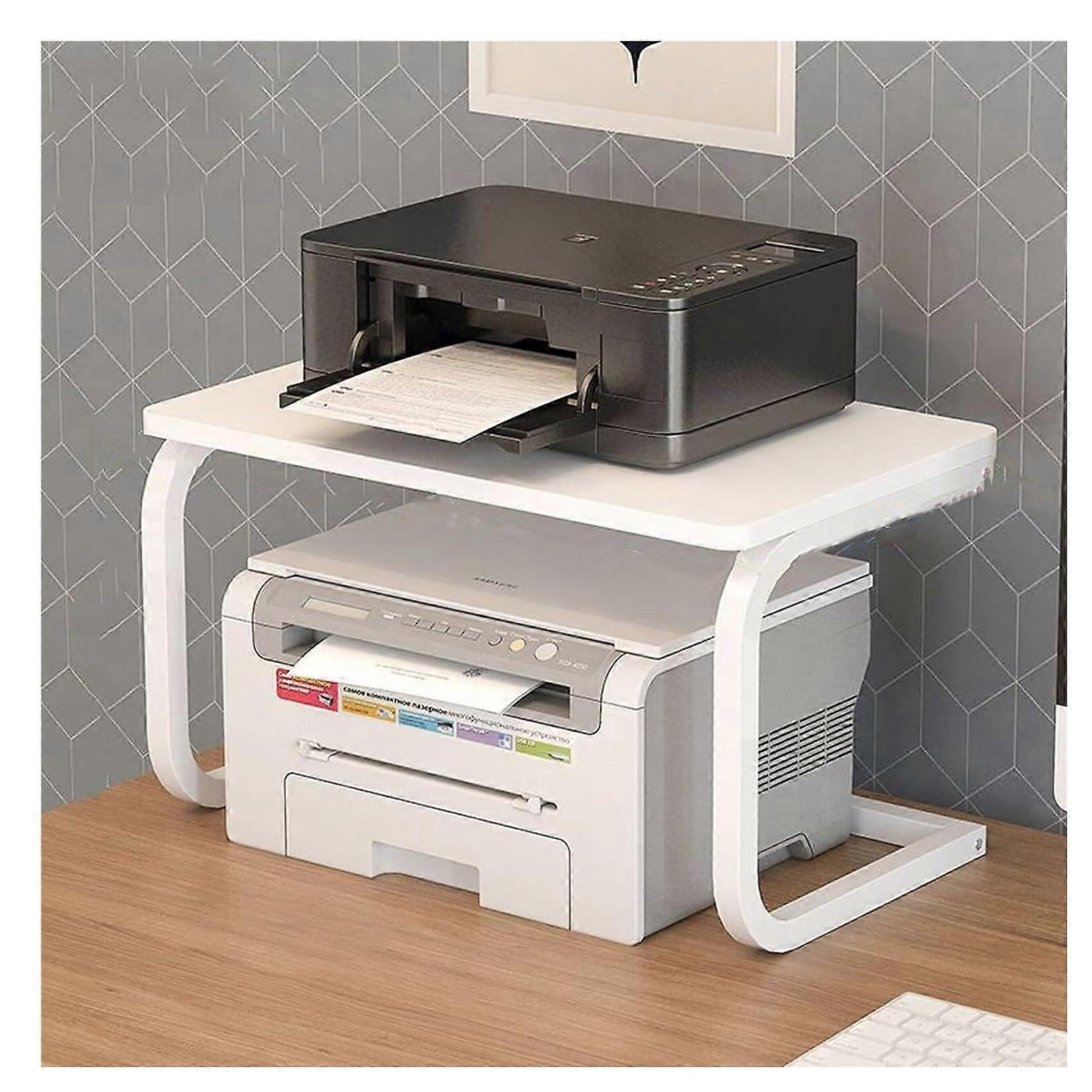 2Tier White Desktop Printer Stand with Storage Shelf, Stable Steel Frame, WaterResistant Surface