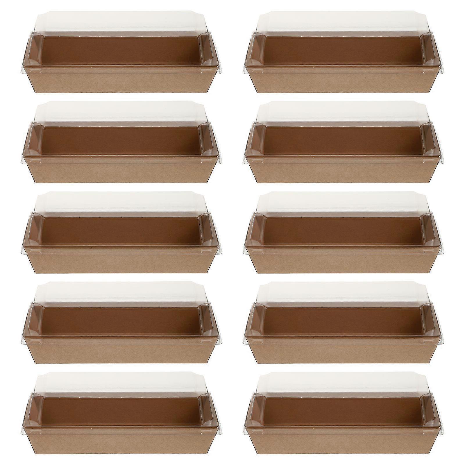10PCS Rectangular Kraft Paper Sandwich Wrapping Boxes Cake Bread Snack Bakery Packing Box with Plastic Clear Lids
