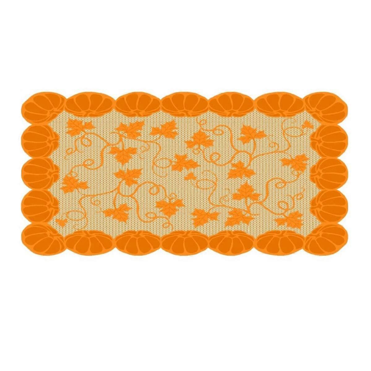 Table Cover Pumpkin Pattern with Maple Leaves for Halloween 3Pcs