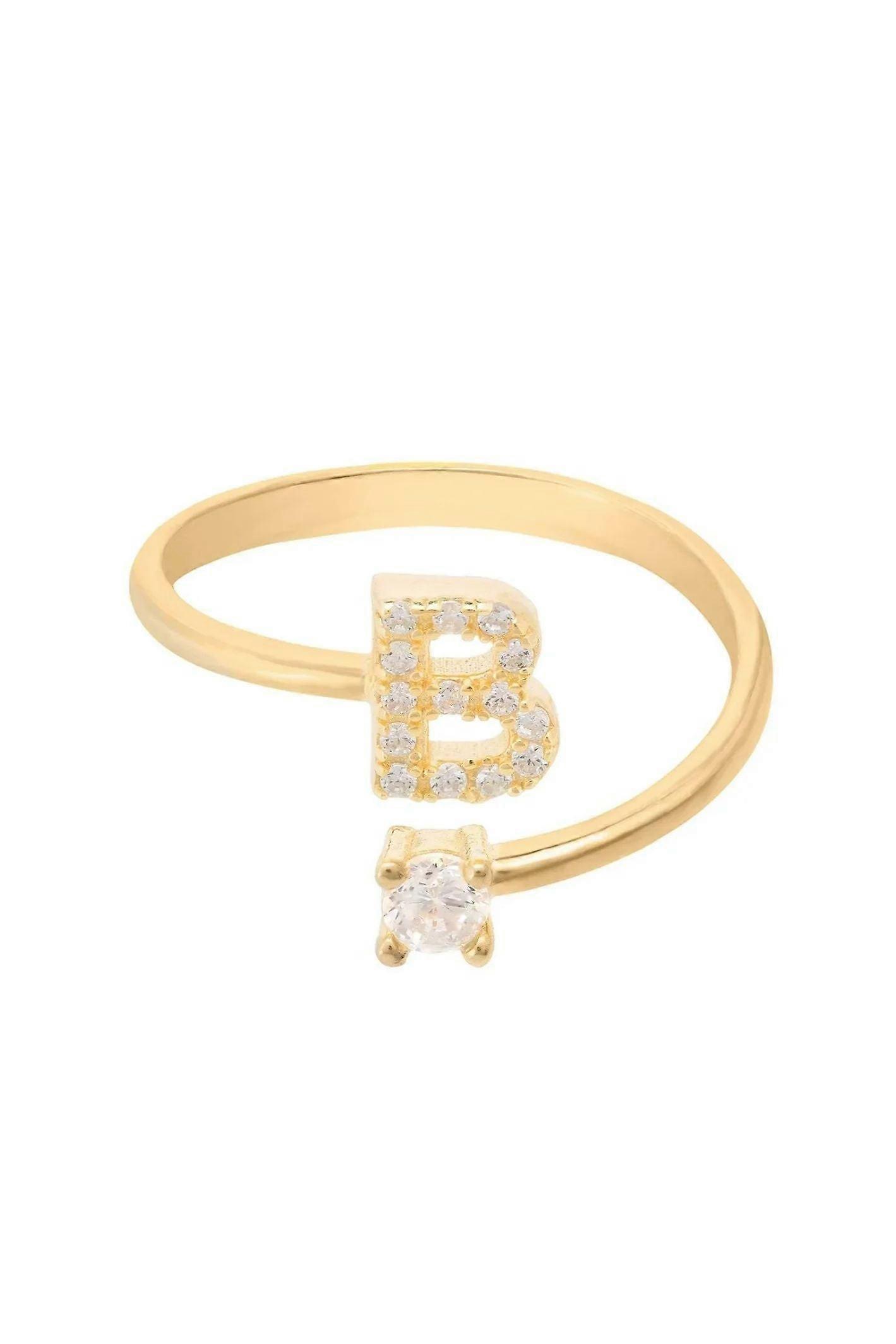 Latelita 女士 925 纯银首字母戒指，镶嵌 22K 金和白色立方氧化锆 - 女士平均尺寸 6 （M）