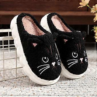 Pantufas infantis unissex com estampa de animais, bico fechado, sola rígida, forro de pelúcia, estilo festa, pretas, tamanho 8-9 anos.