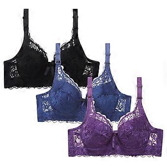 3pc Women's Signature Lace Unlined Wireless Bra Plus Size Seamless Plunge Comfortable Bra Black 44B