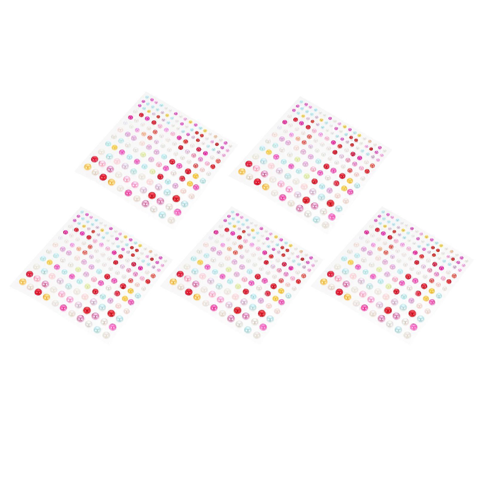 Flat Back Face Pearl Stickers for Decor Adhesive 5Pcs Multicolor