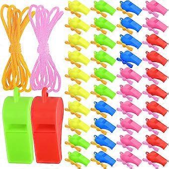 200 Pieces Plastic Whistles with Lanyard Loud Whistles Emergency Whistles Bulk for Trainning Outdoor Hiking Sports Coaches Teacher Referees Whistle