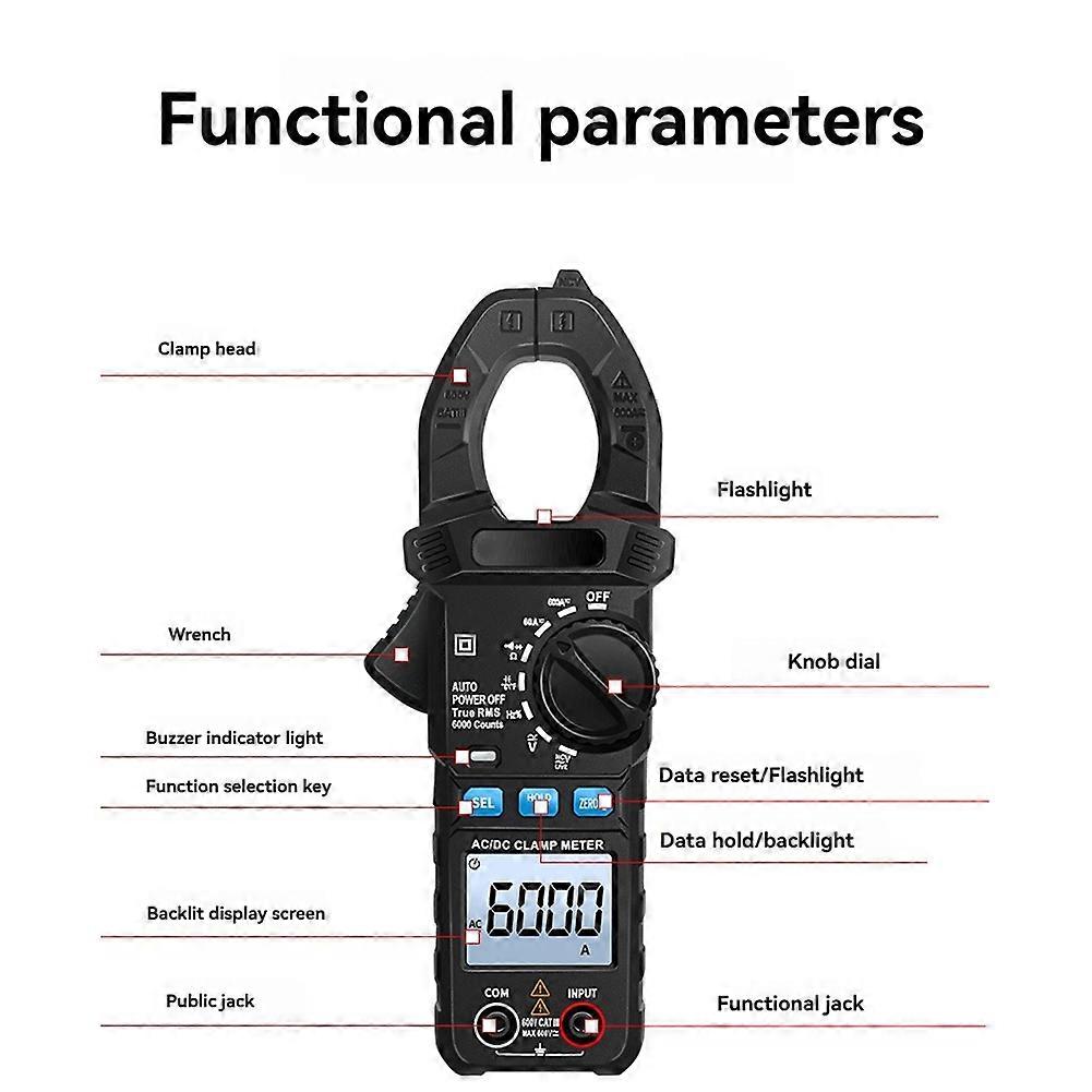 SK-203 Clamp Meter Digital Multimeter AC/DC Current Voltage Capacitance Ohm NCV Tester with Flashlight