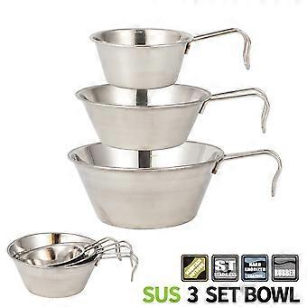 Outdoor Stainless Steel Bowl Trzyczęściowy piknik Przenośny grill Składany kubek Alpinizm Puchar wody Camping Cookware