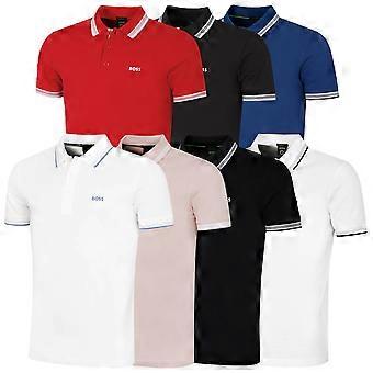 Polo de golf Hugo Boss pour homme, collection 2026, col rayé, en coton respirant.
