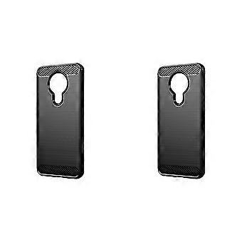 2 unidades de capa protetora anti-queda para Nokia 5.3, com acabamento escovado e revestimento macio em TPU, na cor preta.
