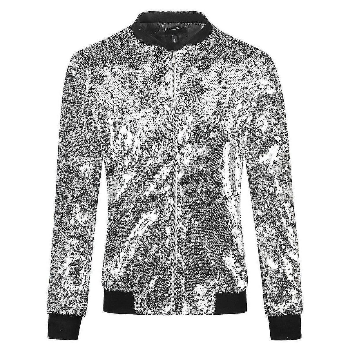 Women's Daily Casual Party Loose Stand Collar Solid Sequin Zip Jacket