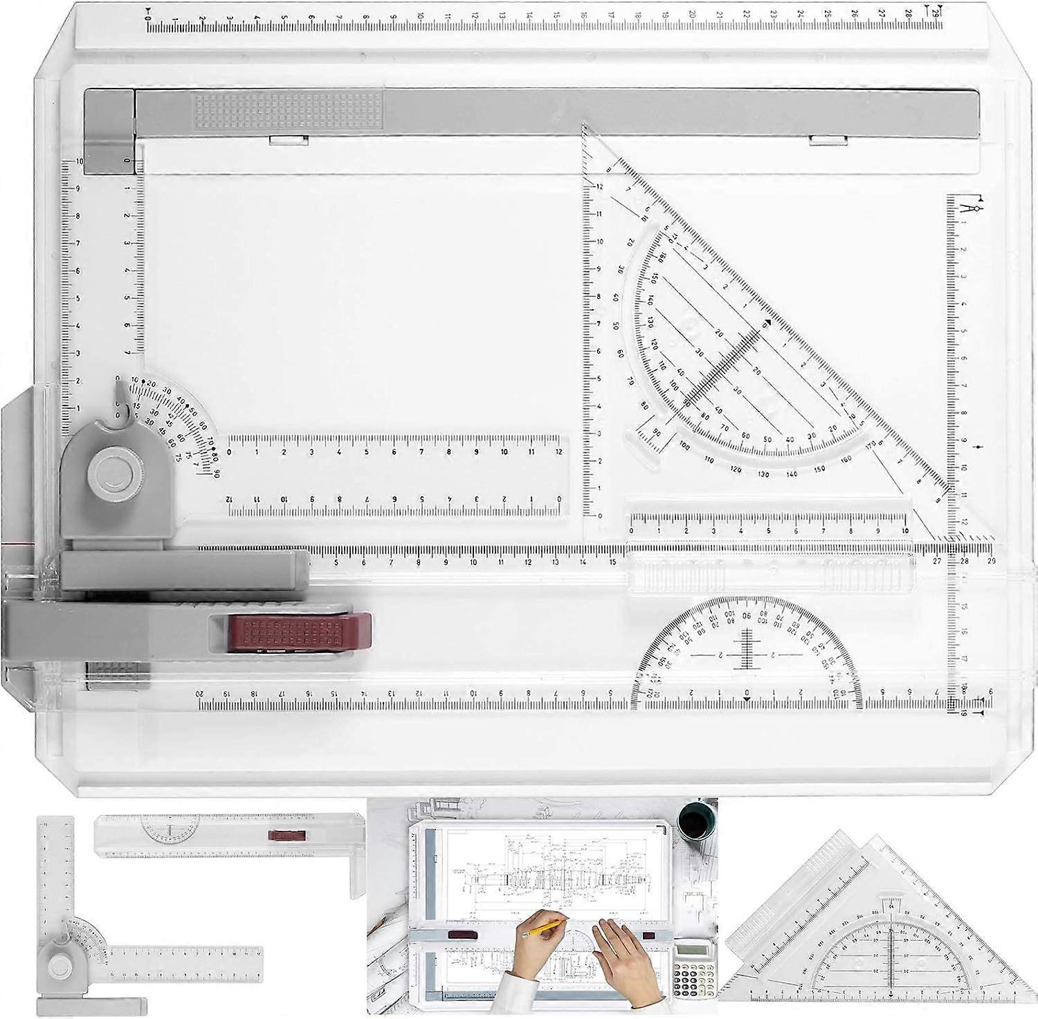 A4 Drawing Board Set A4 Multifunction Drafting Table Adjustable Measuring System Angle Parallel Motion Drawing Board with Protractor, Paper Locator, S