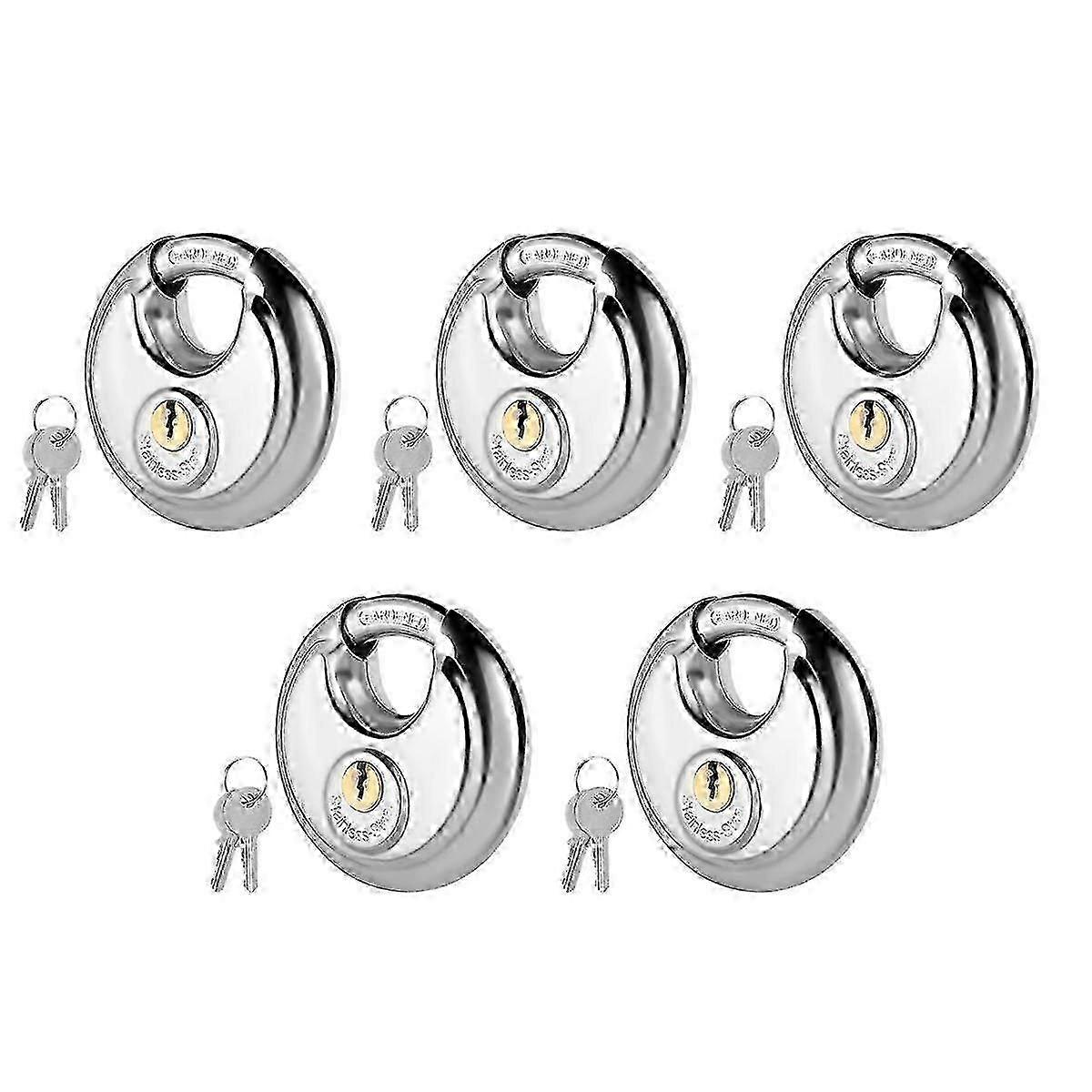 Disc Lock Padlock 5-Pack with Key, Waterproof Rustproof Storage Lock for Unit Gate Use