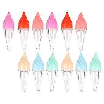 12Pcs Cute Ice Cream Shaped Refillable Lip Gloss Tubes with Brush for DIY Balm 5ml