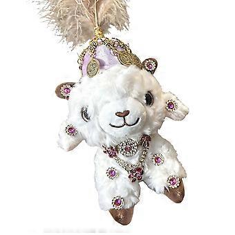 Decorative Lamb Bag Charm Soft Plush Sheep Ornament with Feather Loop for Room Accent Souvenir Gift Display Set  Pink