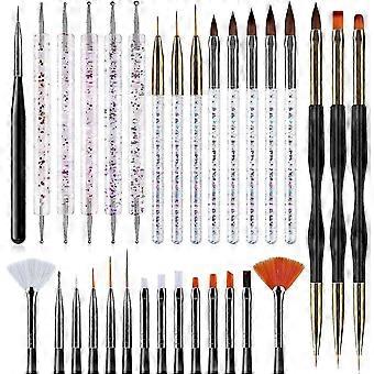 Conjunto de 31 pincéis para nail art - Canetas para design de esmalte em gel para pontilhar, desenhar e pintar - Uso em salão e em casa