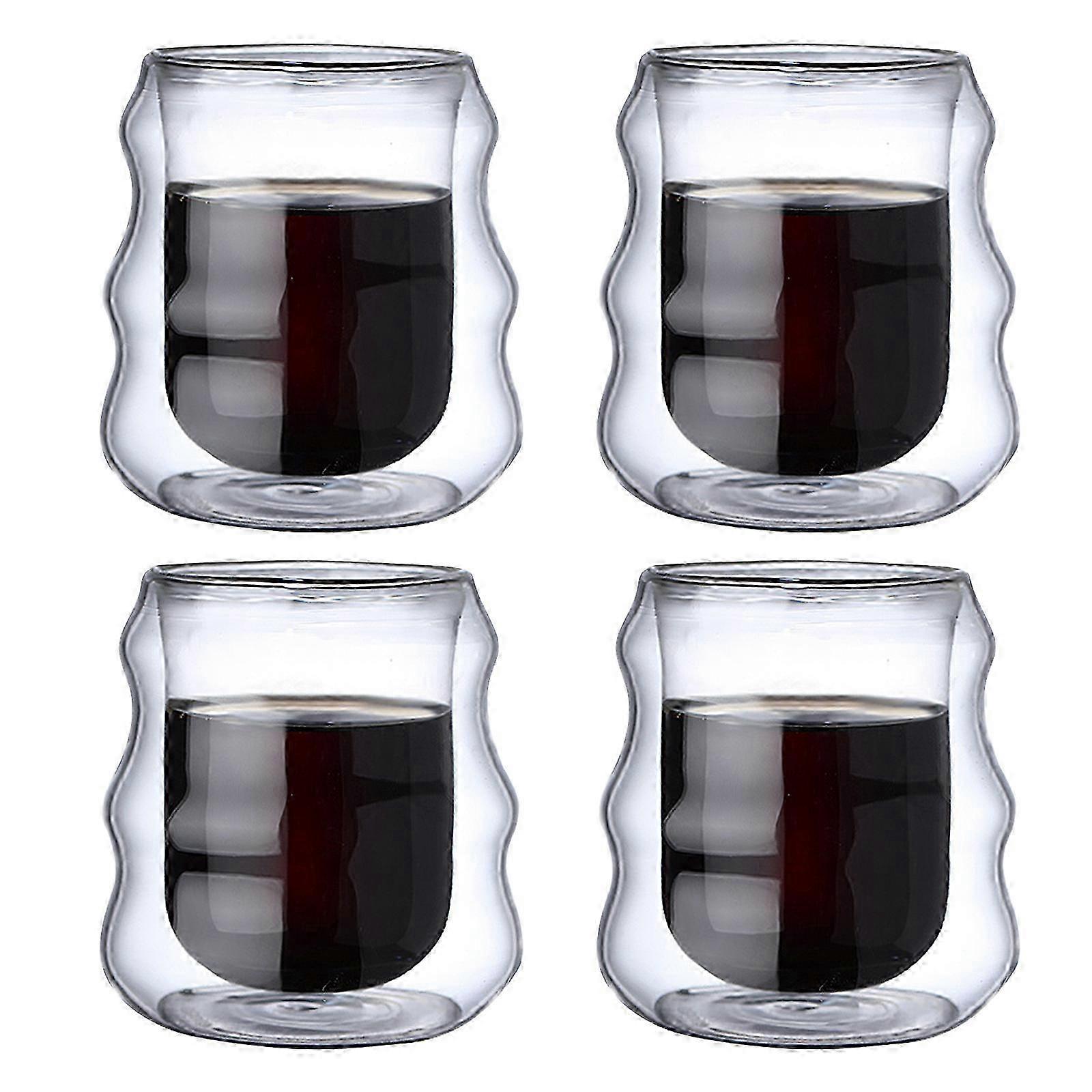 Wave Pattern Borosilicate Double-layer Glass Cups 4pcs