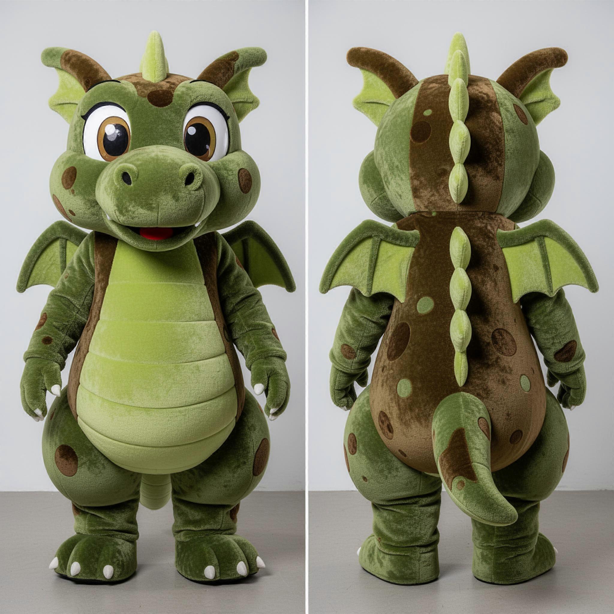 MASTICOT Olive Green Cuddly Dragon Mascot