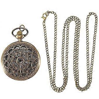 Retro Antique Bronze Spiderweb Pattern Pocket Watch Quartz Clock Necklace Pendant