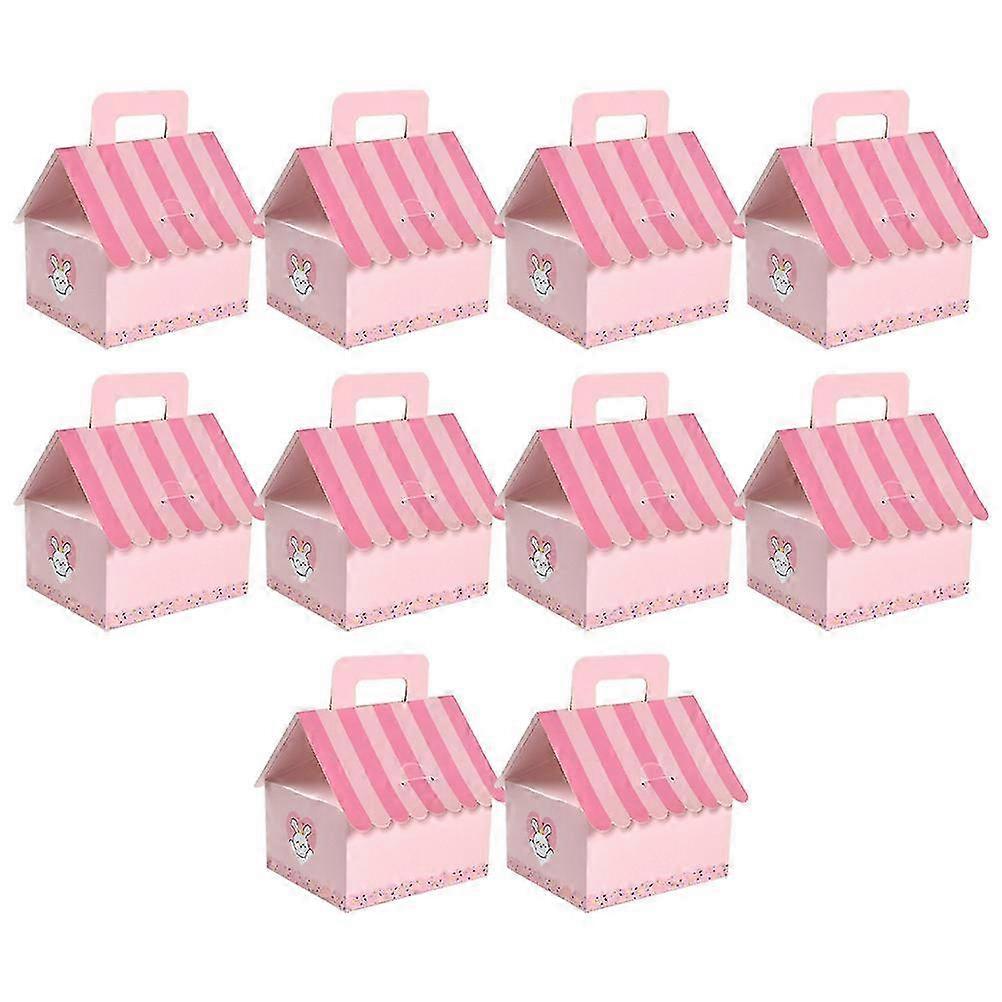 10Pcs House Shape Pink Paper Candy Boxes Gift Candy Containers