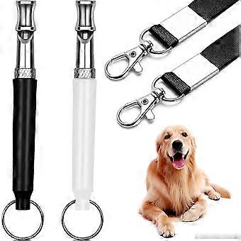 2 Pack Dog Whistle, Ultrasonic Stop Barking Training Whistle, Adjustable Silent Recall Whistle for Dogs with Lanyard, Black